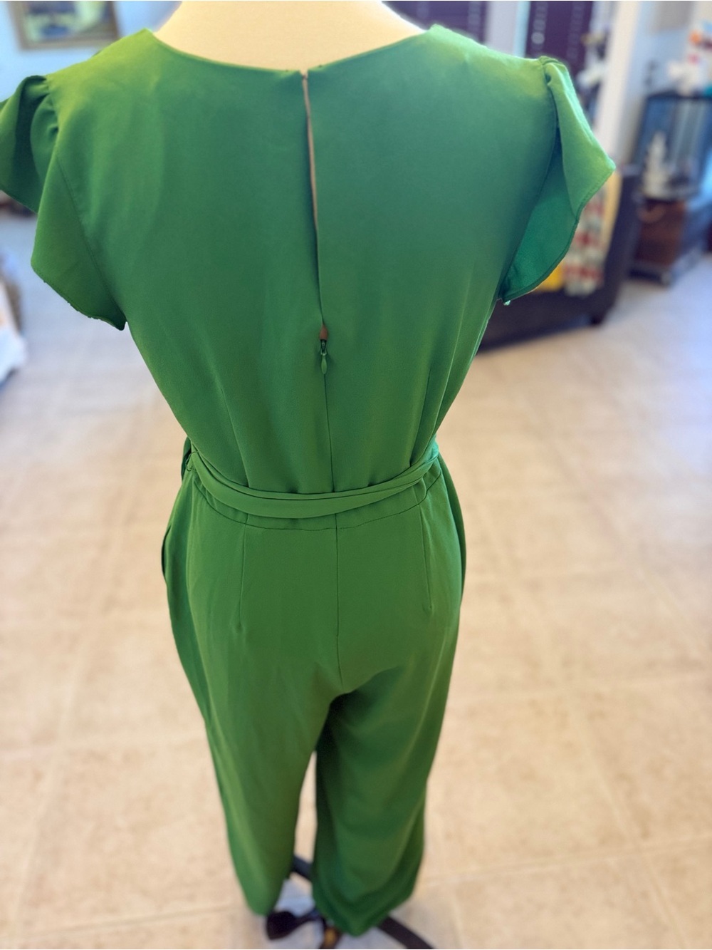 Anne Taylor Green Wrap-Front Wide-Leg Jumpsuit - Picture 5 of 11